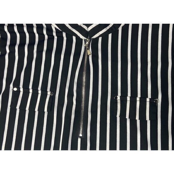 Ninedaily Blouse Black White Stripe 3/4 Sleeve Button Zipper Front Plus Size 2XL - Picture 9 of 11
